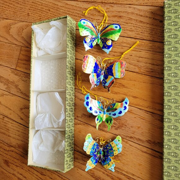 Cloisonne Butterfly Ornaments Lot of Four Butterflies Enamel on Brass - Picture 3 of 16